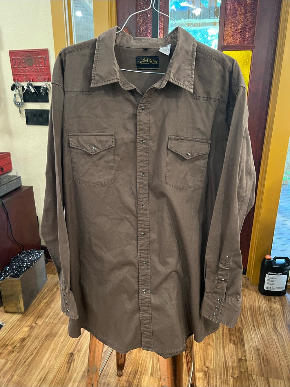 Michael Brandon Brown Long-Sleeve Casual Button-Down Shirt w/pearl snaps